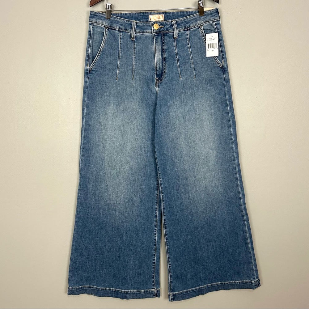 KFTK Goldie Super Wide Leg Jeans Women’s Size 12 Darted High Rise Stretch Denim - Picture 3 of 11